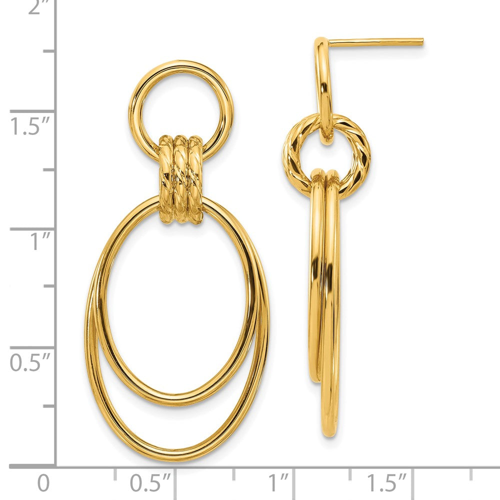 14k Yellow Gold 19.5 mm Polished and Textured Dangle Post Earrings (2.55 grams)