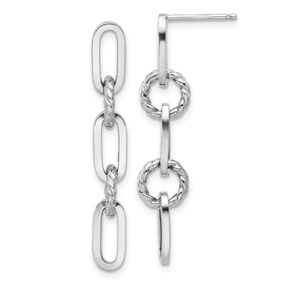 14k White Gold 7.9 mm  Polish and Twisted Chain Link Dangle Post Earrings (2.16 grams)