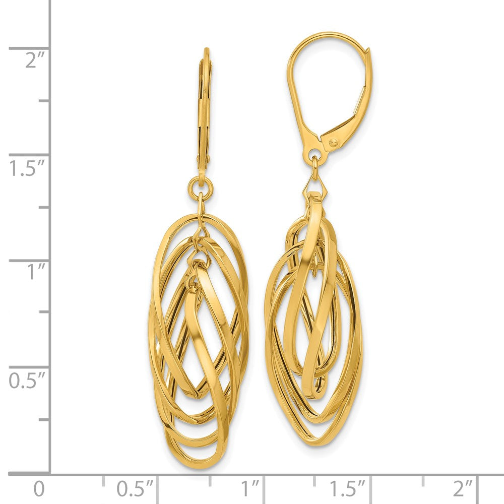 14k Yellow Gold 12.5 mm Polished Oval Twisted Dangle Leverback Earrings (2.58 grams)
