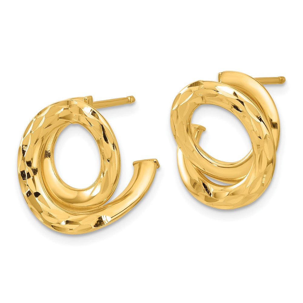 14k Yellow Gold 14.8 mm Polished and Diamond-cut Intertwined Circle Post Earrings (2.46 grams)