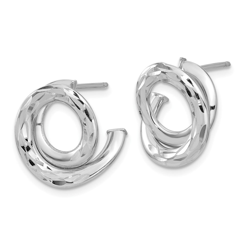 14k White Gold 14.8 mm  Polish and Diamond-cut Intertwined Circle Post Earrings (2.46 grams)