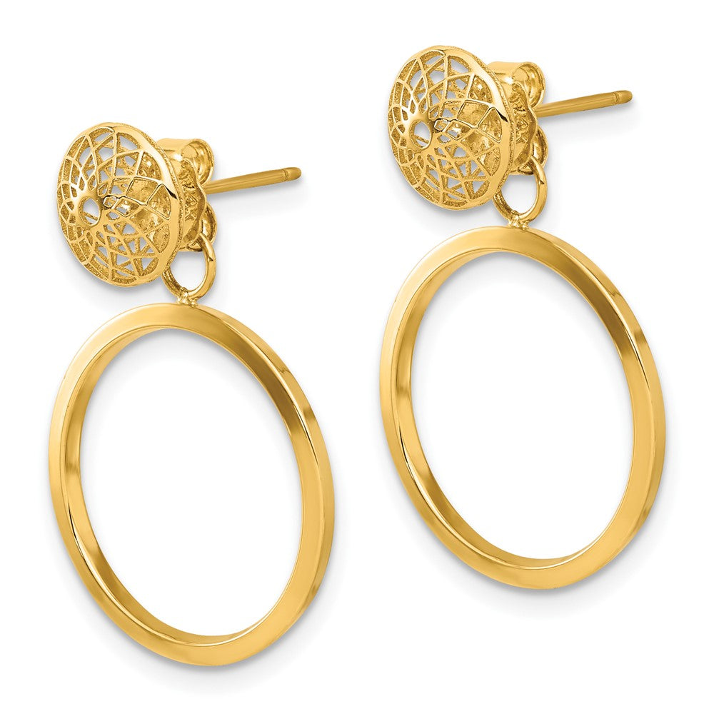 14k Yellow Gold 18.25 mm Polished Cut Out Hollow Dangle Circle Post Earrings (1.47 grams)