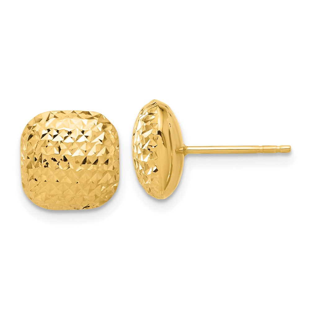 14k Yellow Gold 10.1 mm Puffed Square Post Earrings (1.35 grams)