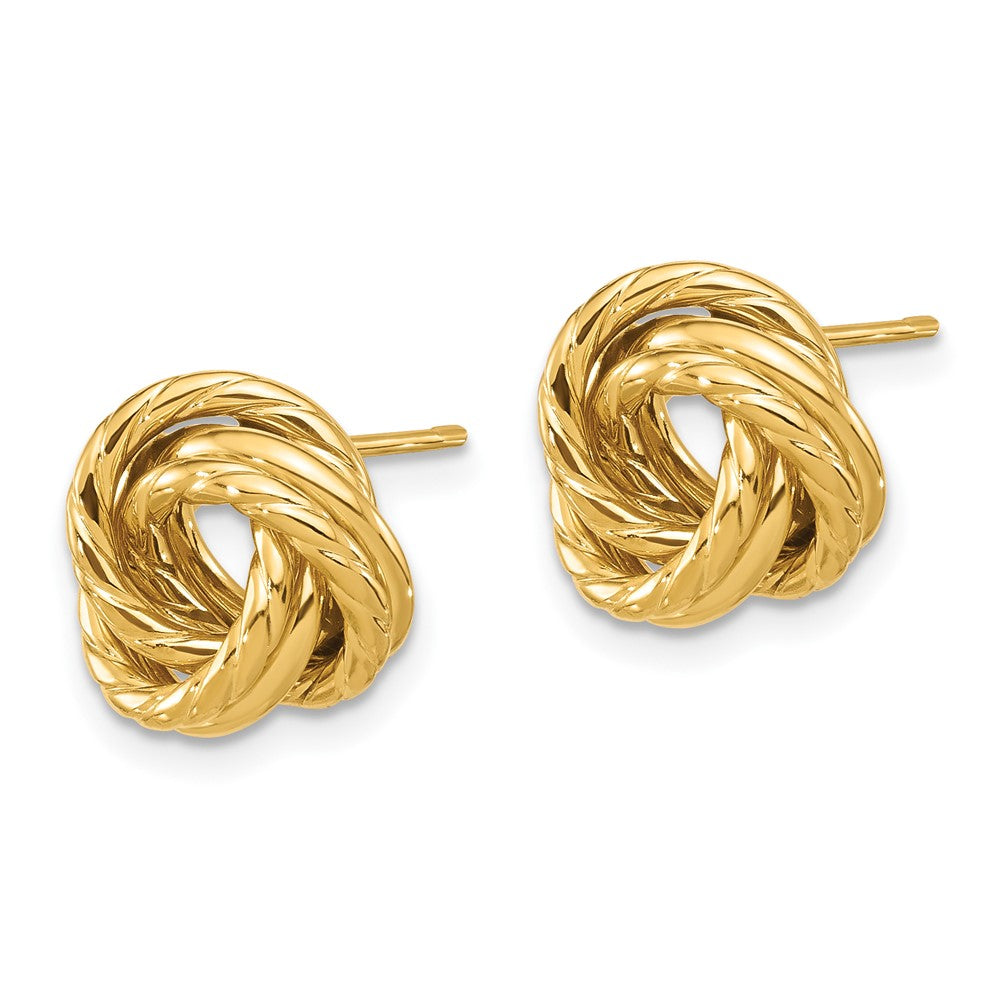 14k Yellow Gold 12 mm Polished and Textured Love Knot Post Earrings (2.13 grams)