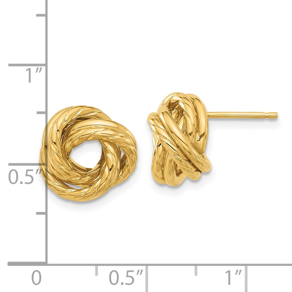 14k Yellow Gold 12 mm Polished and Textured Love Knot Post Earrings (2.13 grams)