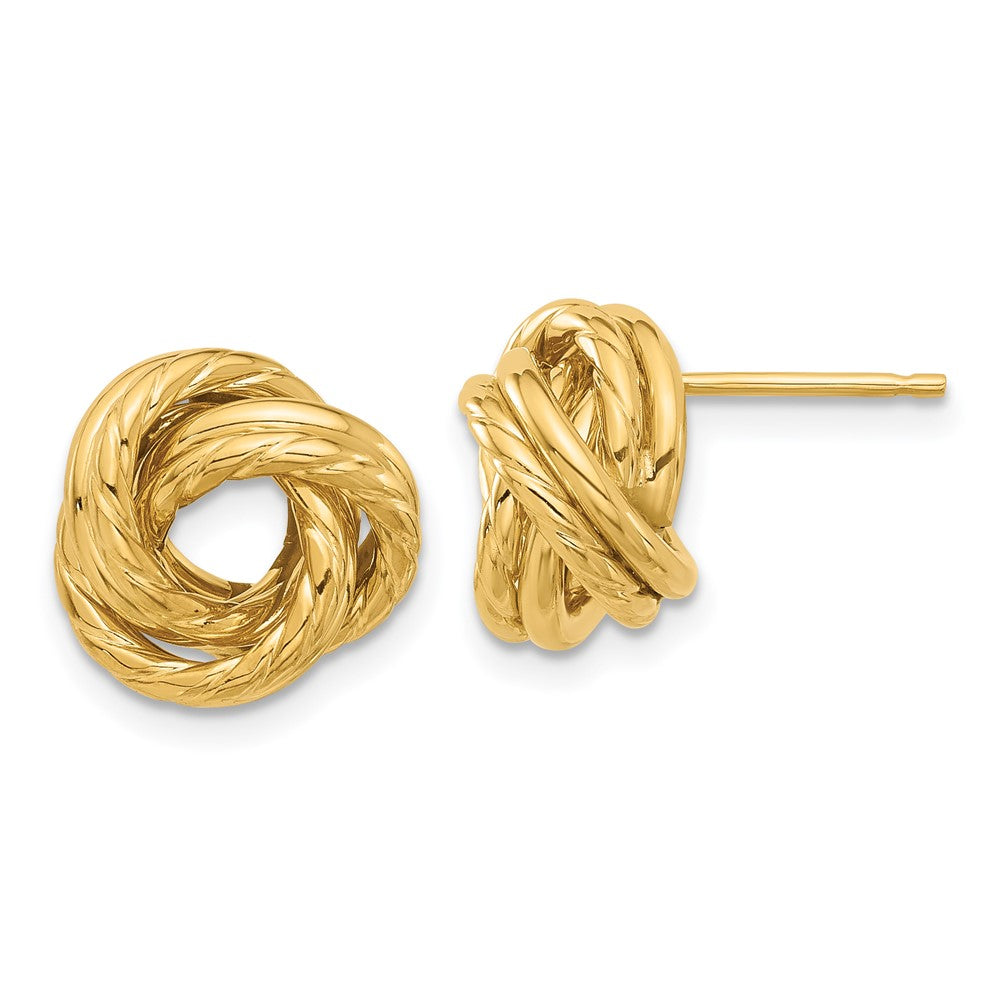 14k Yellow Gold 12 mm Polished and Textured Love Knot Post Earrings (2.13 grams)