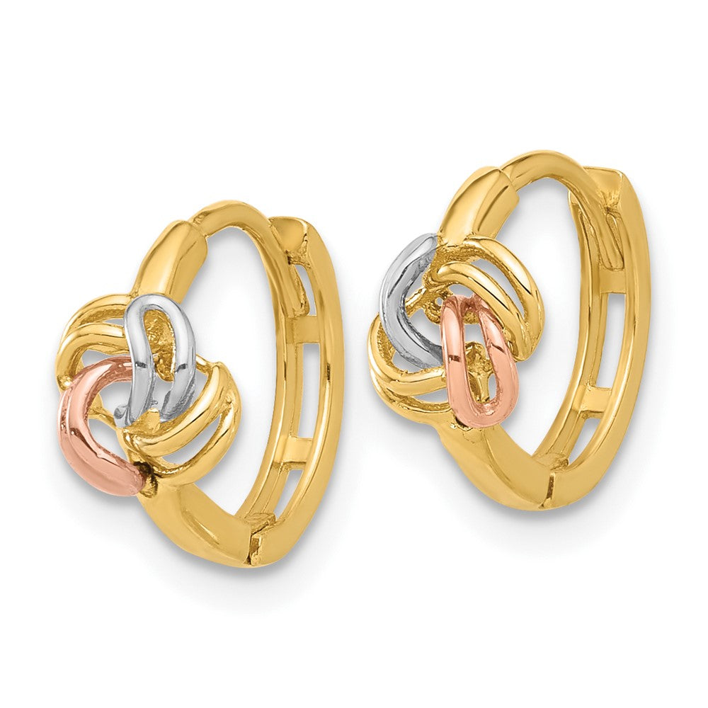 14k Two-tone 5.7 mm  Love Knot Hinged Huggie Hoop Earrings (1.35 grams)