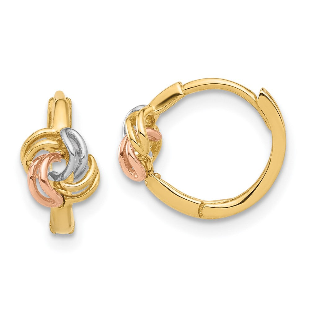 14k Two-tone 5.7 mm  Love Knot Hinged Huggie Hoop Earrings (1.35 grams)