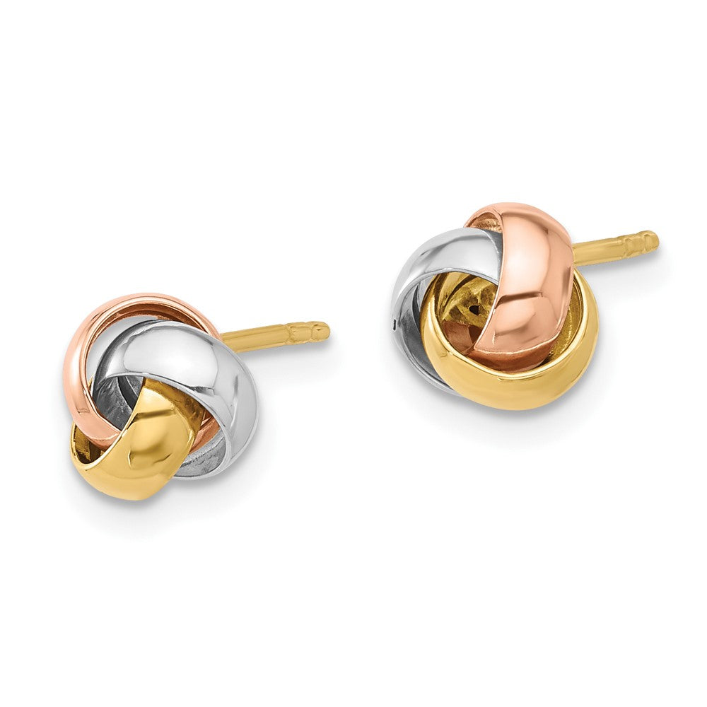 14k Tri-Color 7.4 mm Polished Tri-color Love Knot Post Earrings (1.12 grams)