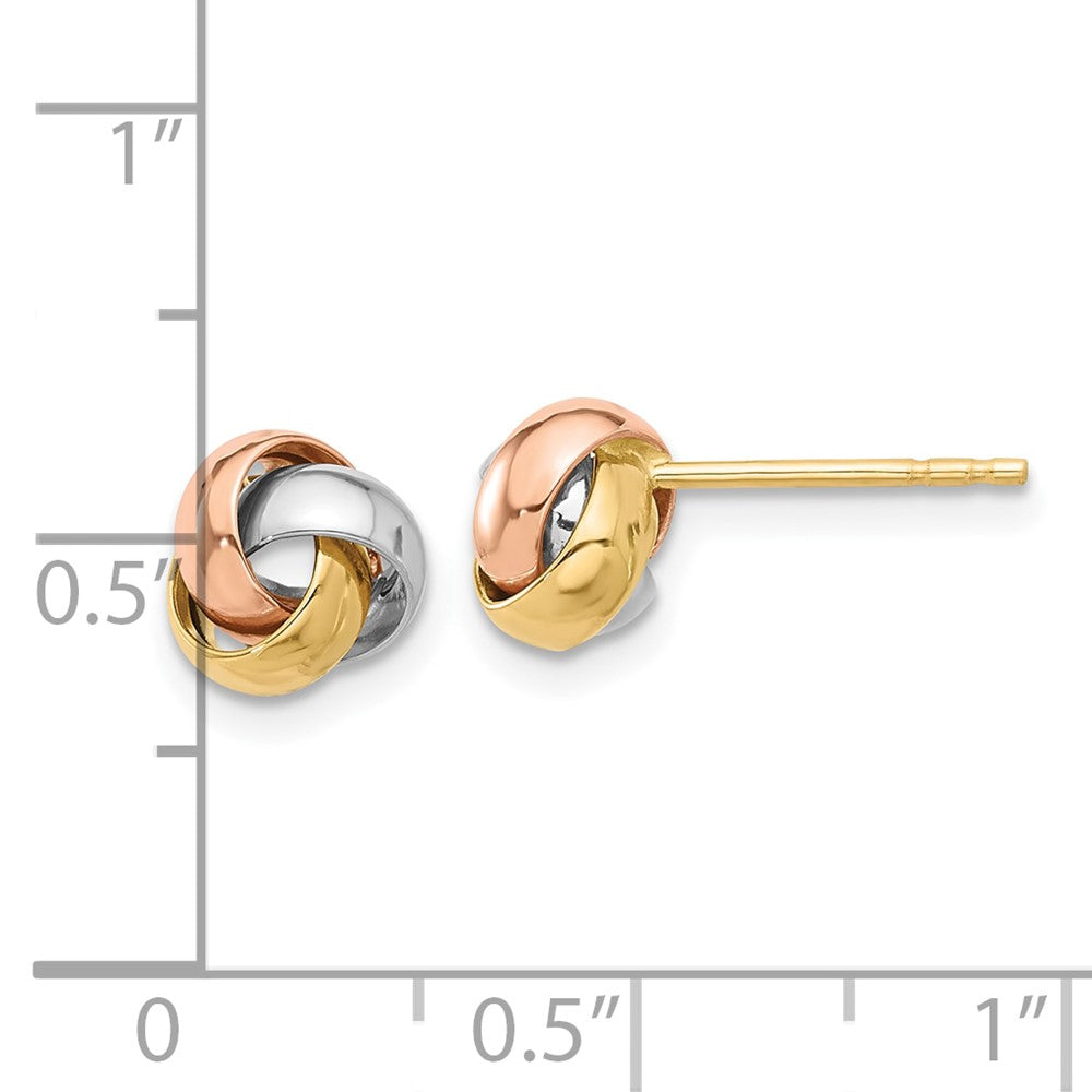 14k Tri-Color 7.4 mm Polished Tri-color Love Knot Post Earrings (1.12 grams)