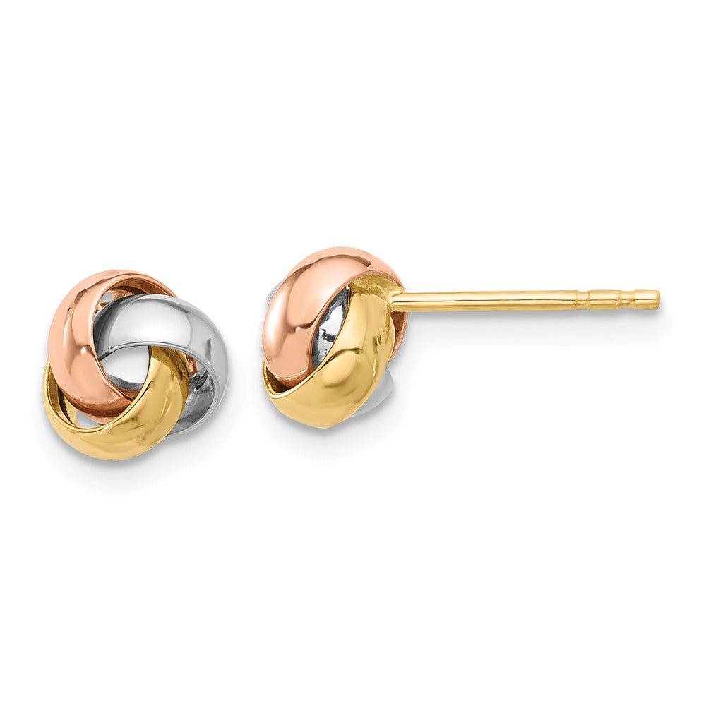 14k Tri-Color 7.4 mm Polished Tri-color Love Knot Post Earrings (1.12 grams)