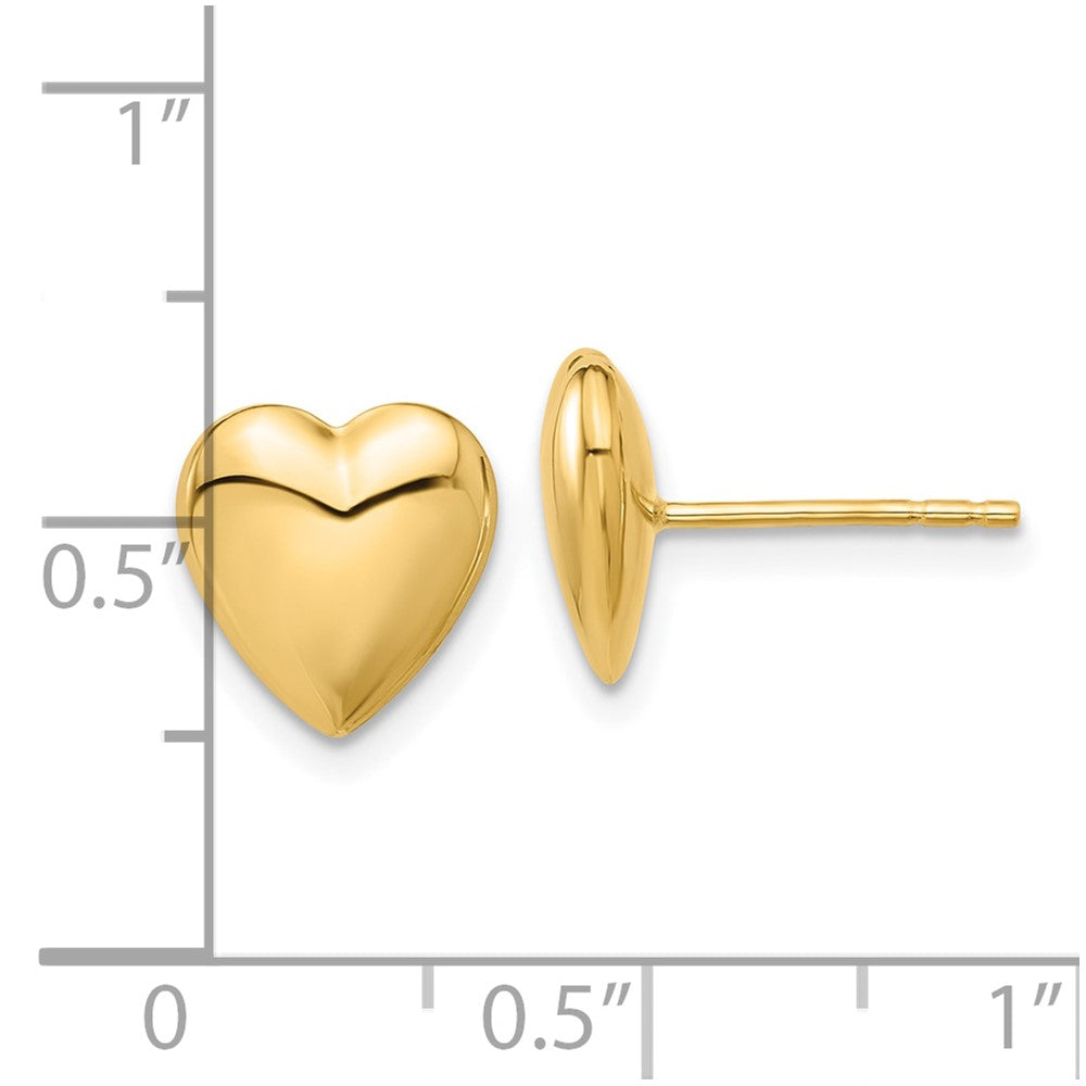 14k Yellow Gold 9.5 mm Polished Puffed Heart Post Earrings (1.11 grams)
