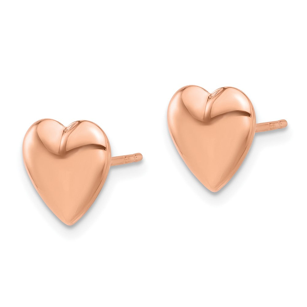 14k Rose Gold 9.5 mm Rose Gold Polished Puffed Heart Post Earrings (1.11 grams)