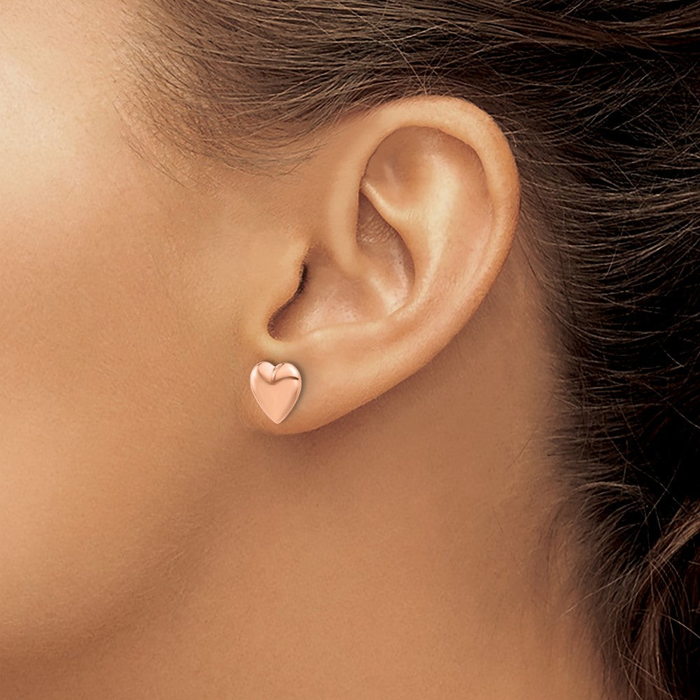 14k Rose Gold 9.5 mm Rose Gold Polished Puffed Heart Post Earrings (1.11 grams)