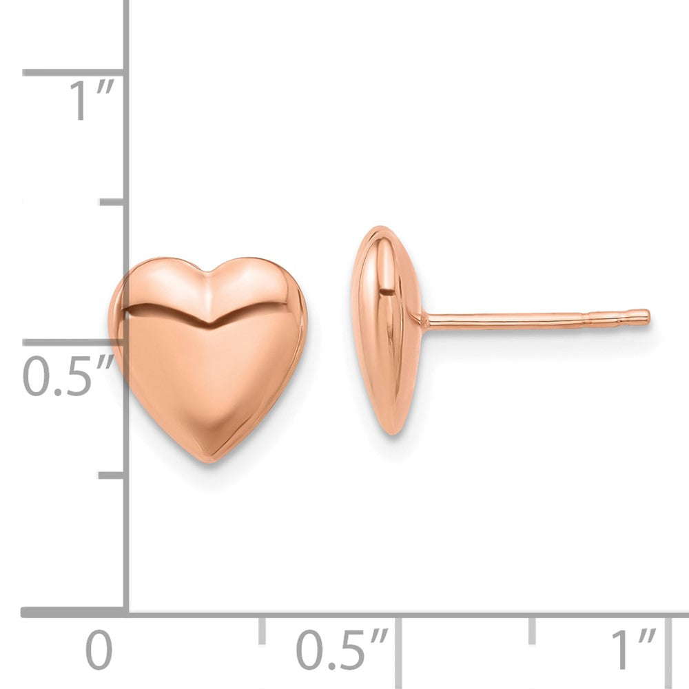 14k Rose Gold 9.5 mm Rose Gold Polished Puffed Heart Post Earrings (1.11 grams)