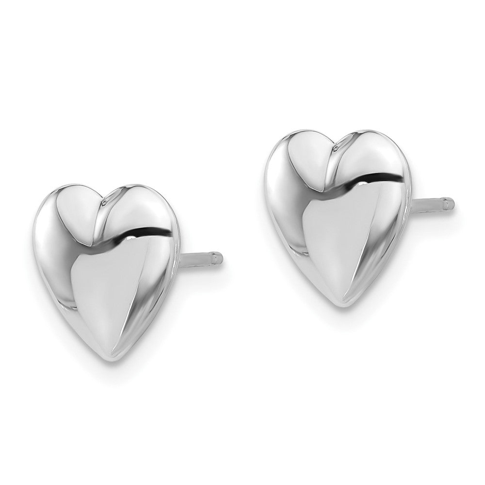 14k White Gold 9.5 mm  Polished Puffed Heart Post Earrings (1.11 grams)