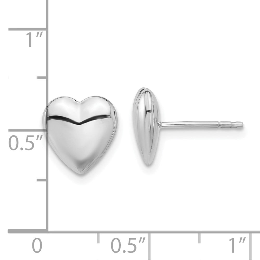 14k White Gold 9.5 mm  Polished Puffed Heart Post Earrings (1.11 grams)