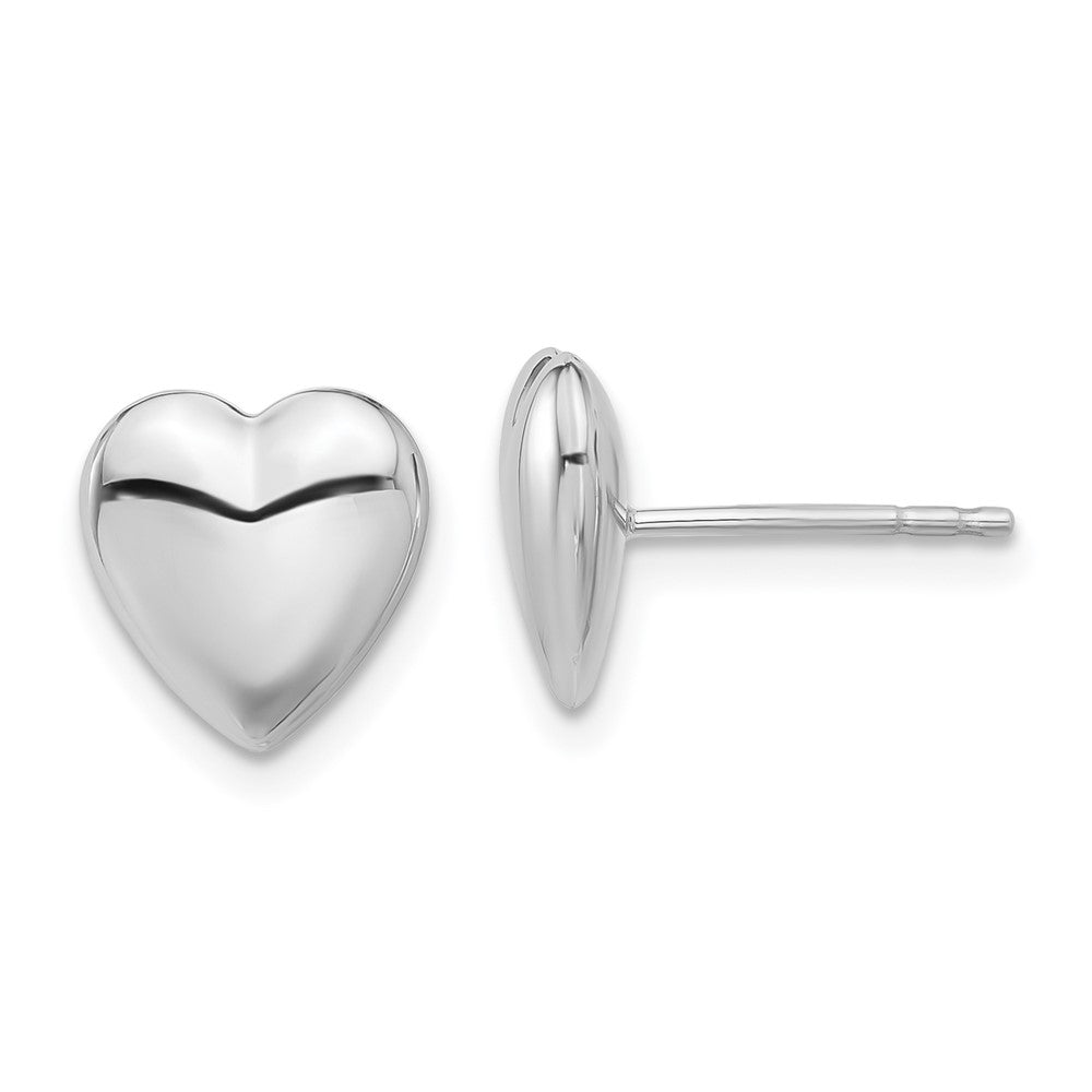 14k White Gold 9.5 mm  Polished Puffed Heart Post Earrings (1.11 grams)