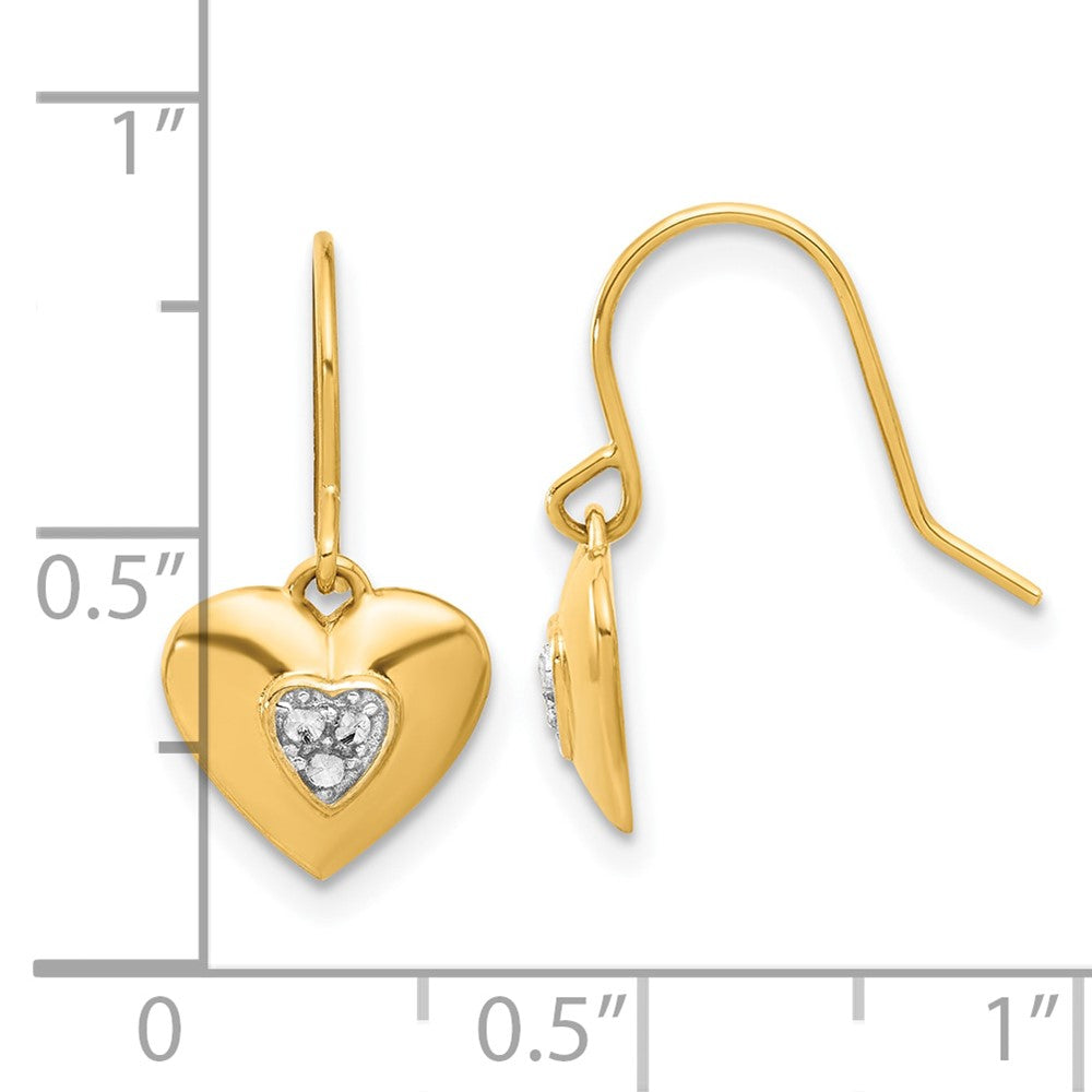 14k Yellow & Rhodium 9.75 mm  D/C Heart Dangle Earrings (2.48 grams)