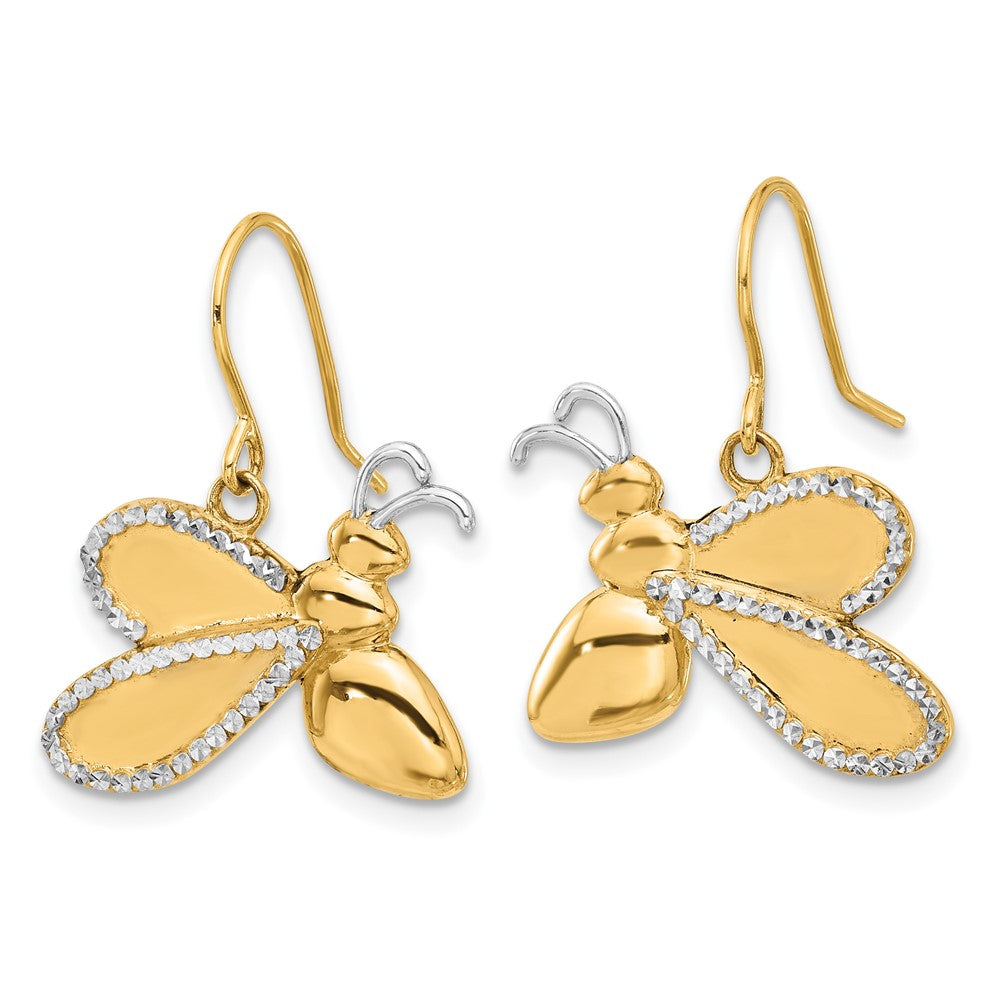 14k Yellow & Rhodium 21 mm  D/C Bee Dangle Earrings (4.09 grams)