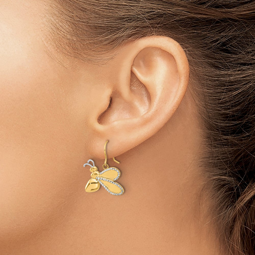 14k Yellow & Rhodium 21 mm  D/C Bee Dangle Earrings (4.09 grams)