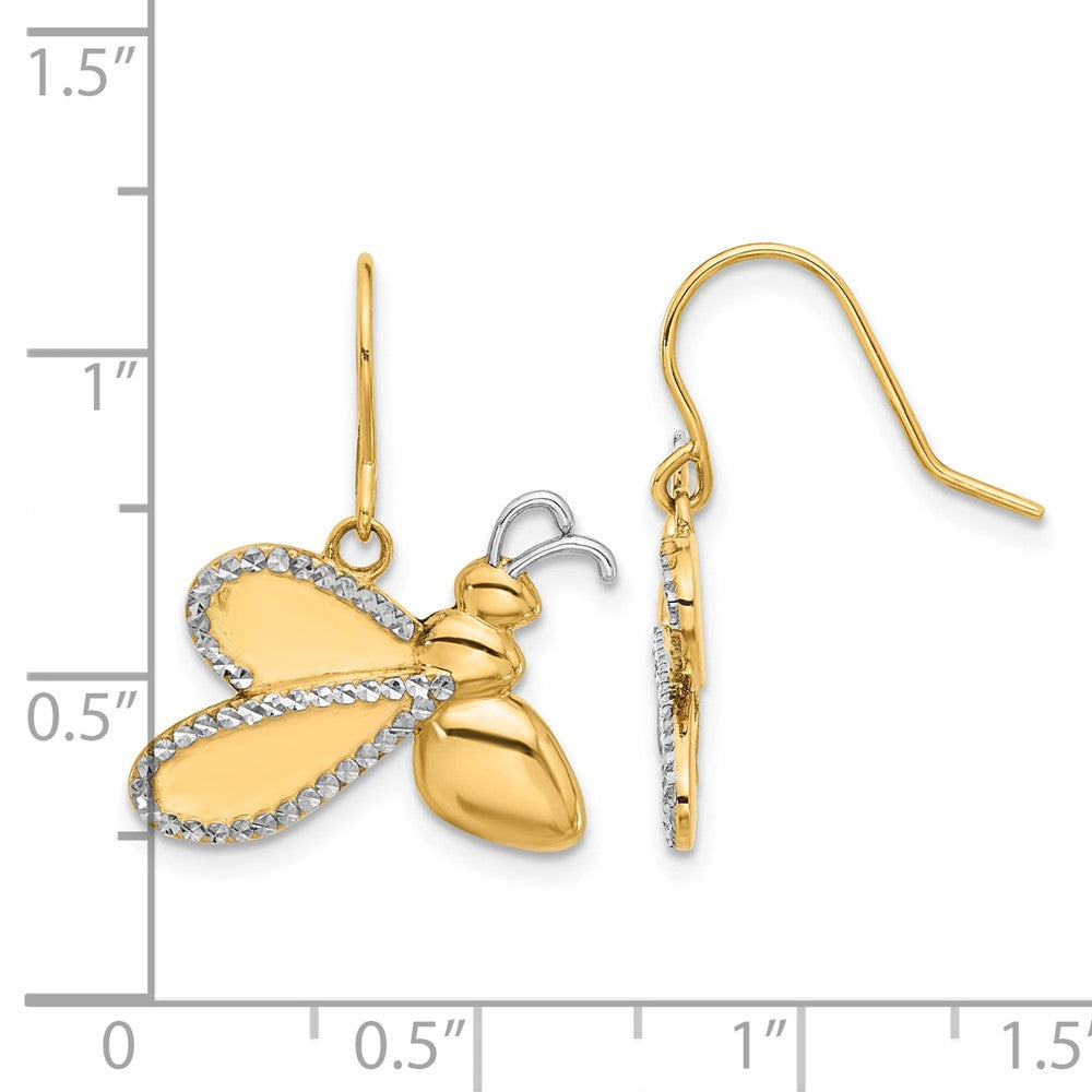 14k Yellow & Rhodium 21 mm  D/C Bee Dangle Earrings (4.09 grams)