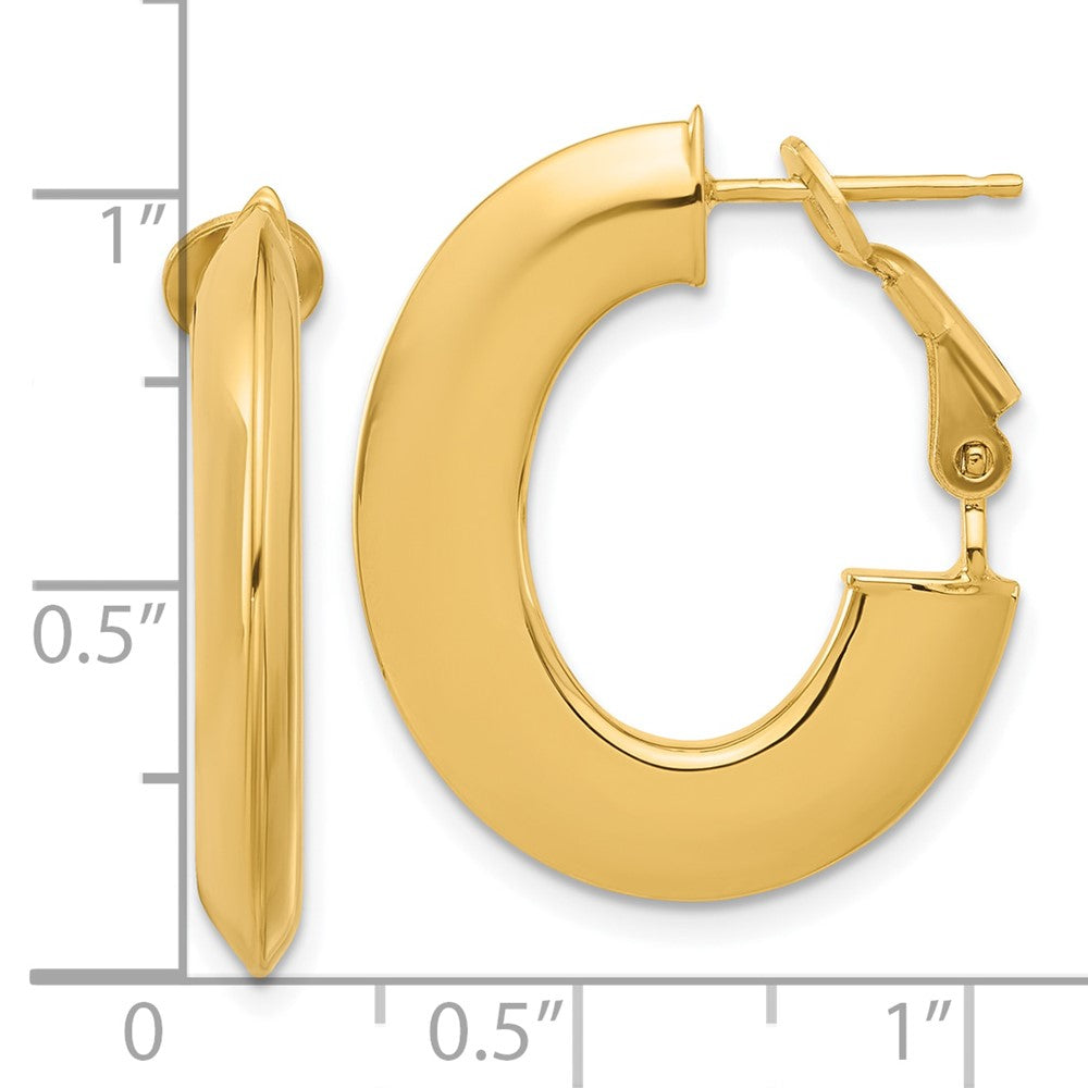 14k Yellow Gold 21.8 mm Polished Knife Edge Oval Hoop Omega Back Earrings (3.16 grams)