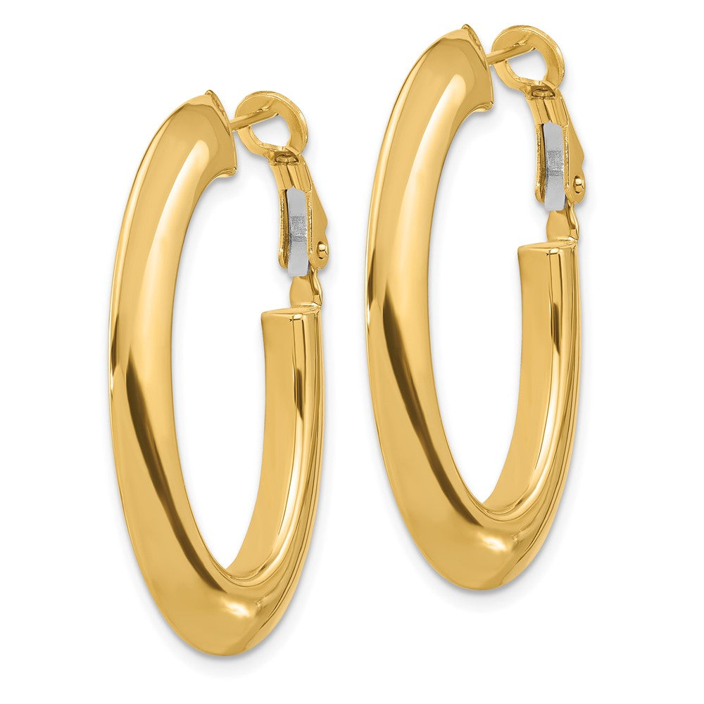 14k Yellow Gold 29 mm Polished Knife Edge Oval Hoop Omega Back Earrings (4.37 grams)