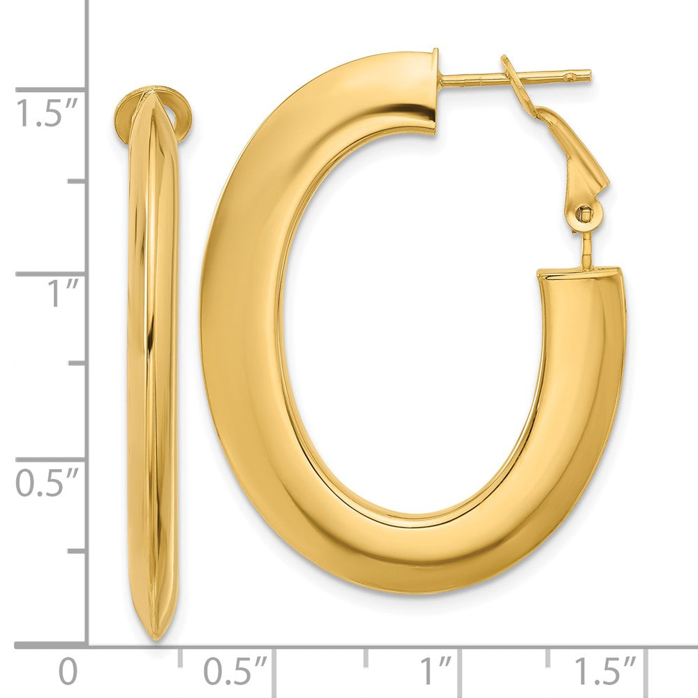 14k Yellow Gold 29 mm Polished Knife Edge Oval Hoop Omega Back Earrings (4.37 grams)