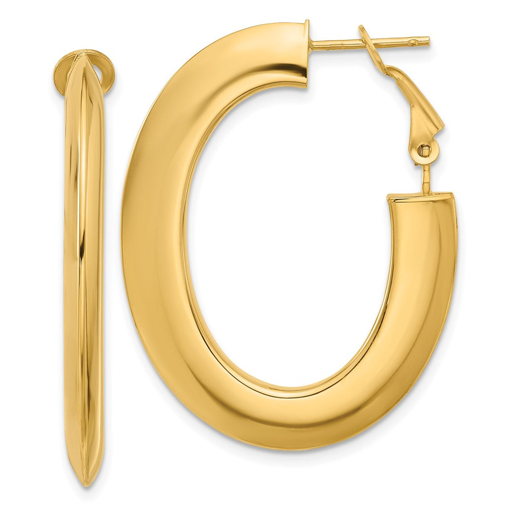 14k Yellow Gold 29 mm Polished Knife Edge Oval Hoop Omega Back Earrings (4.37 grams)