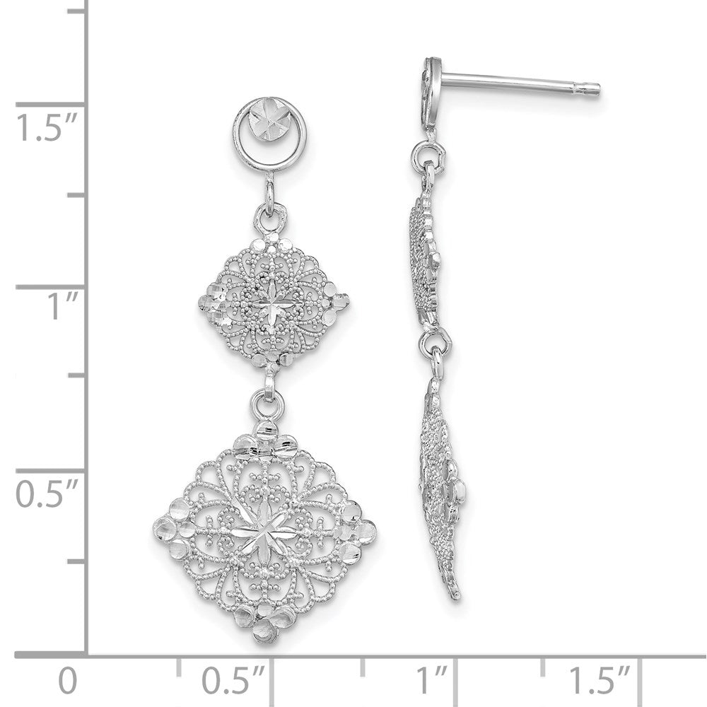 14k White Gold 15 mm  D/C Filigree Medallion Drop Earrings (2.26 grams)