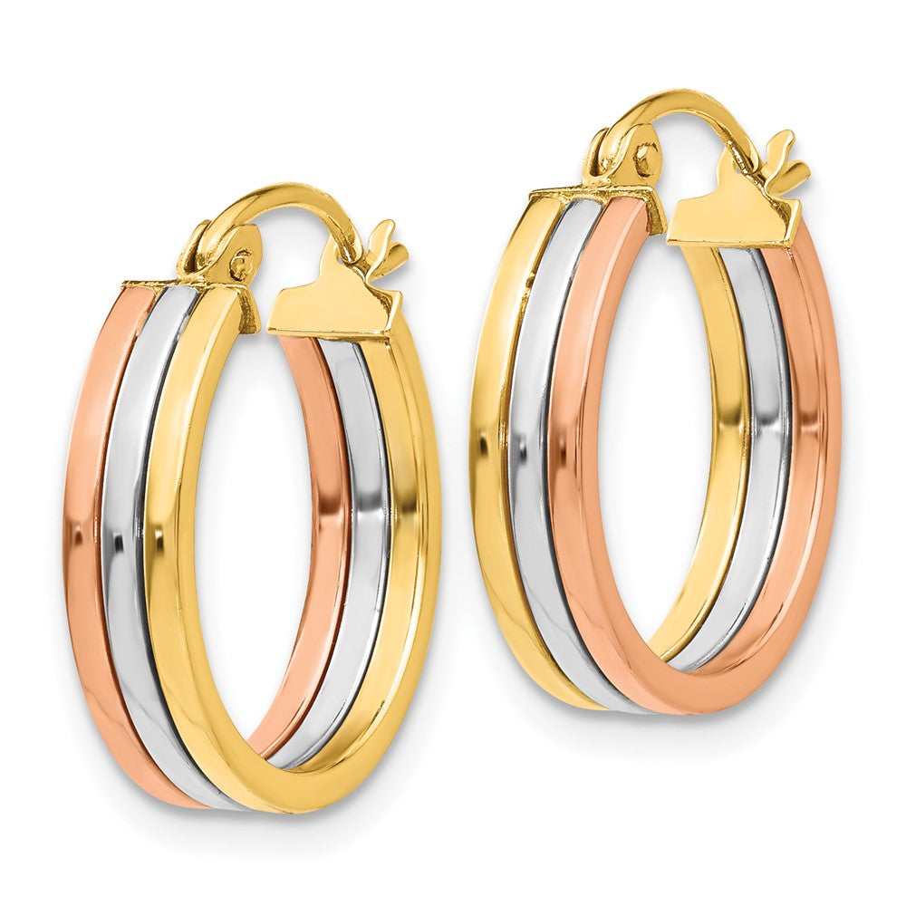 14k Tri-Color 4 mm Tri Color Hoop Earrings (1.81 grams)
