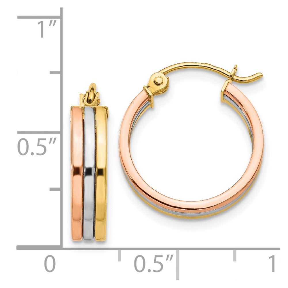 14k Tri-Color 4 mm Tri Color Hoop Earrings (1.81 grams)
