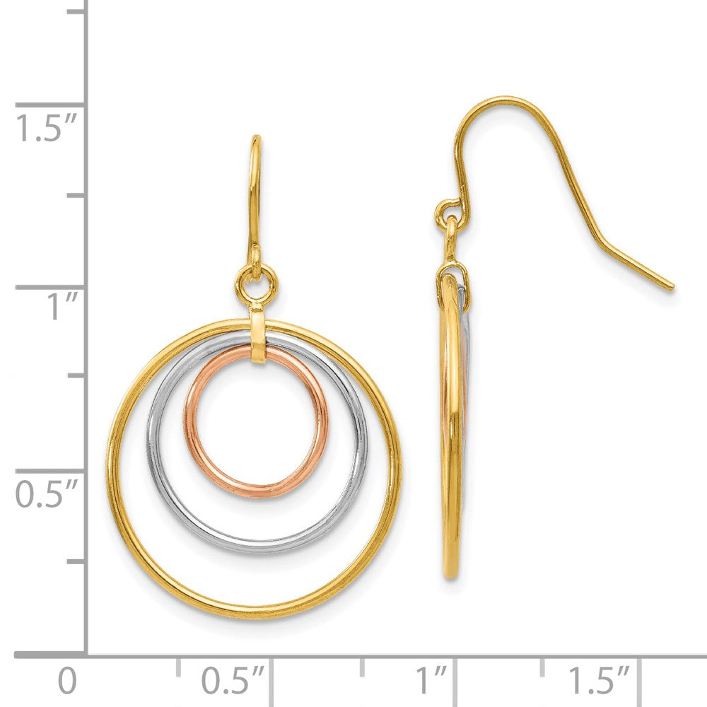 14k Tri-Color 20 mm Circle Dangle Earrings (1.73 grams)