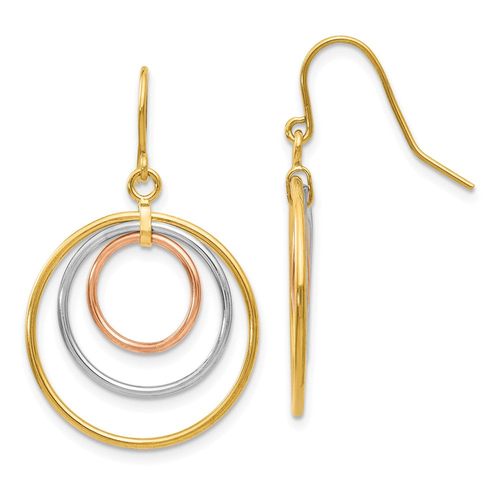 14k Tri-Color 20 mm Circle Dangle Earrings (1.73 grams)