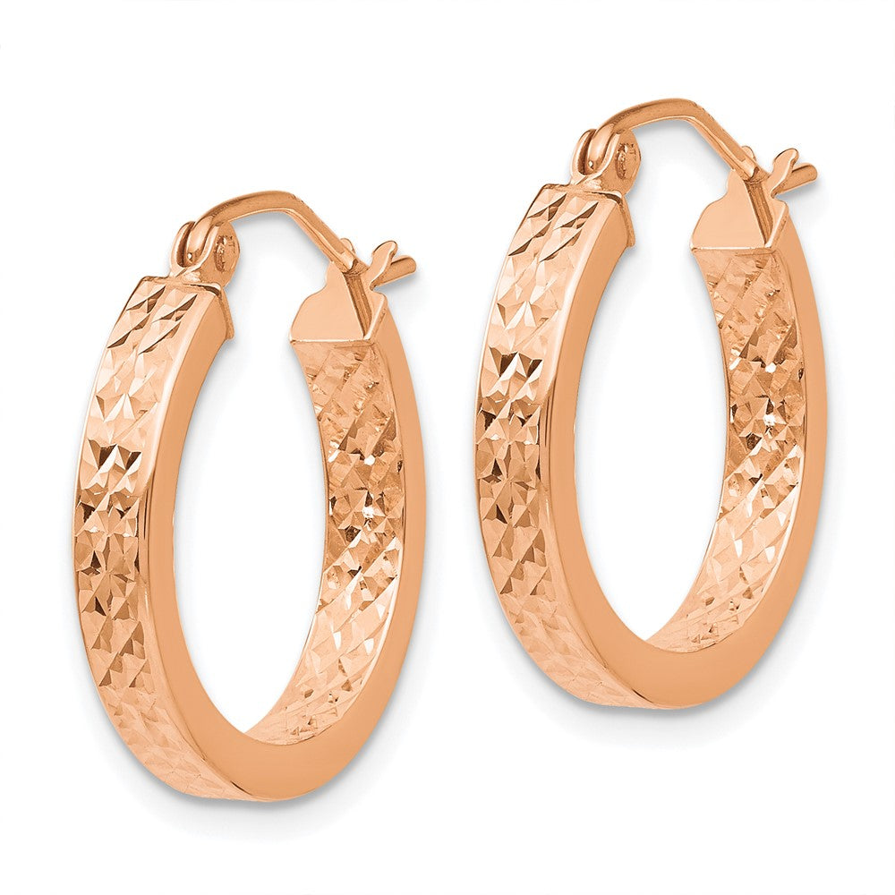 14k Rose Gold 3 mm Rose Diamond cut In and Out Hoop Earrings (1.48 grams)