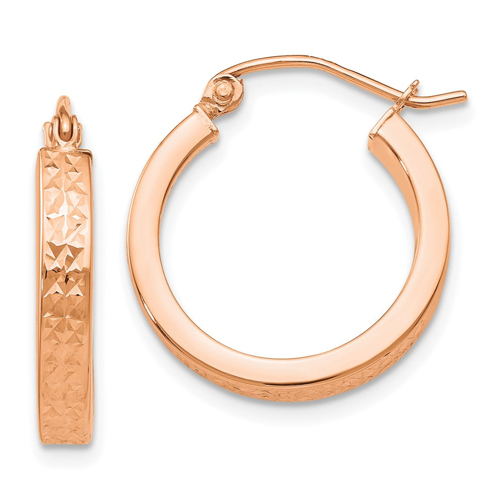 14k Rose Gold 3 mm Rose Diamond cut In and Out Hoop Earrings (1.48 grams)