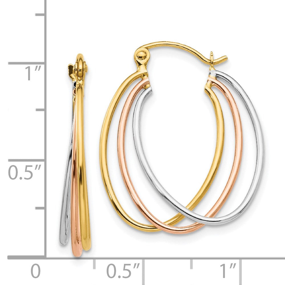 14k Tri-Color 4 mm Tri Color Hoop Earrings (1.6 grams)