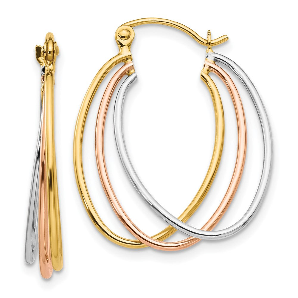 14k Tri-Color 4 mm Tri Color Hoop Earrings (1.6 grams)
