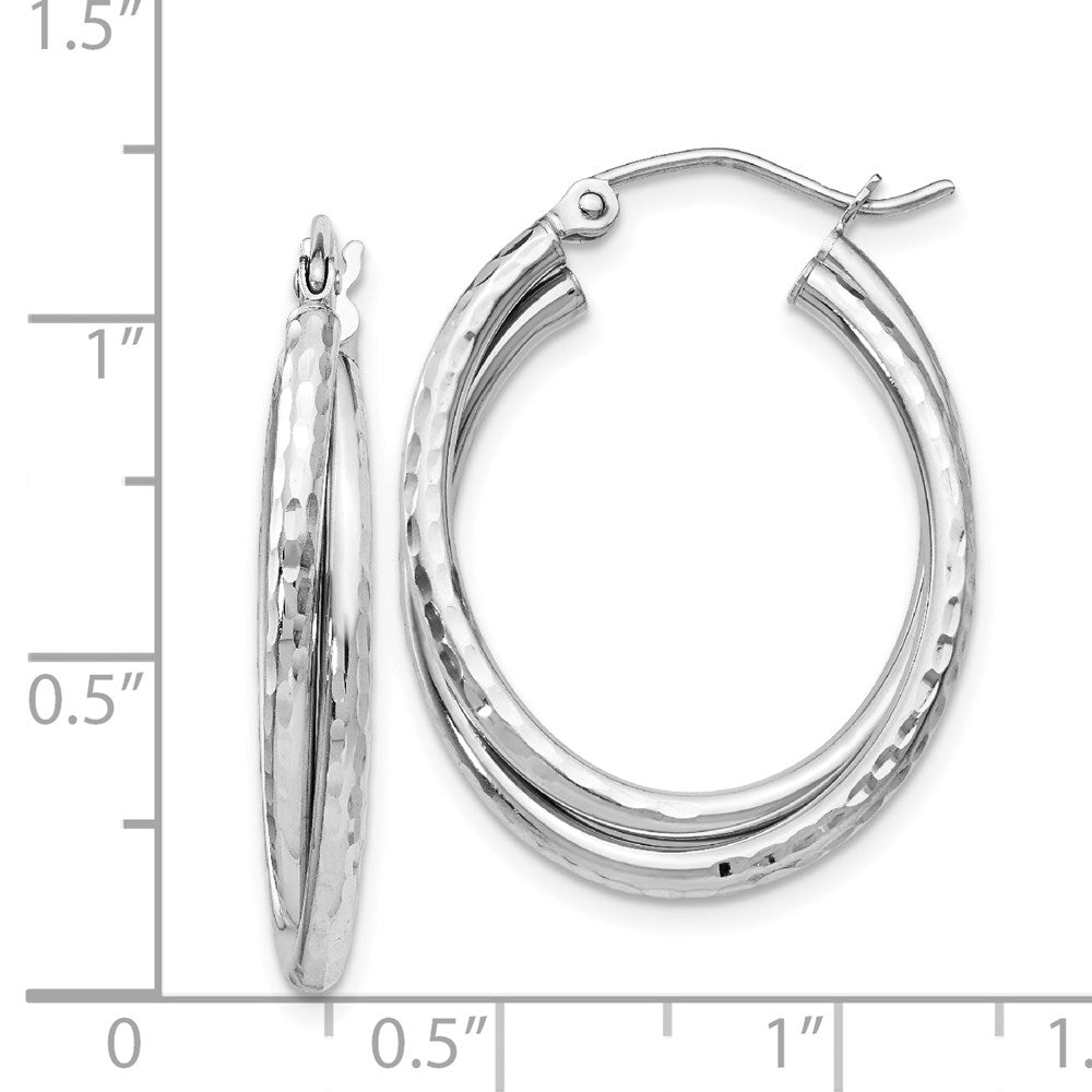 14k White Gold 5 mm Diamond-cut Polished Oval Hoop Earring (2.37 grams)