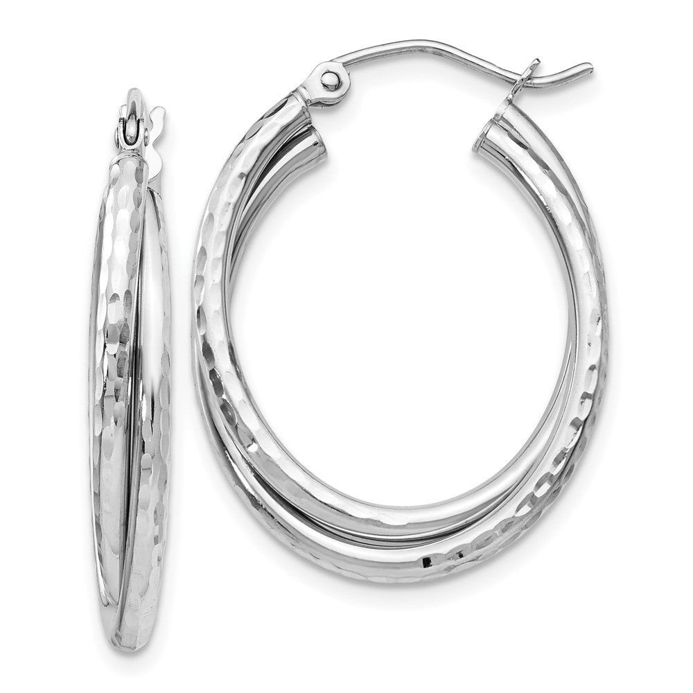 14k White Gold 5 mm Diamond-cut Polished Oval Hoop Earring (2.37 grams)