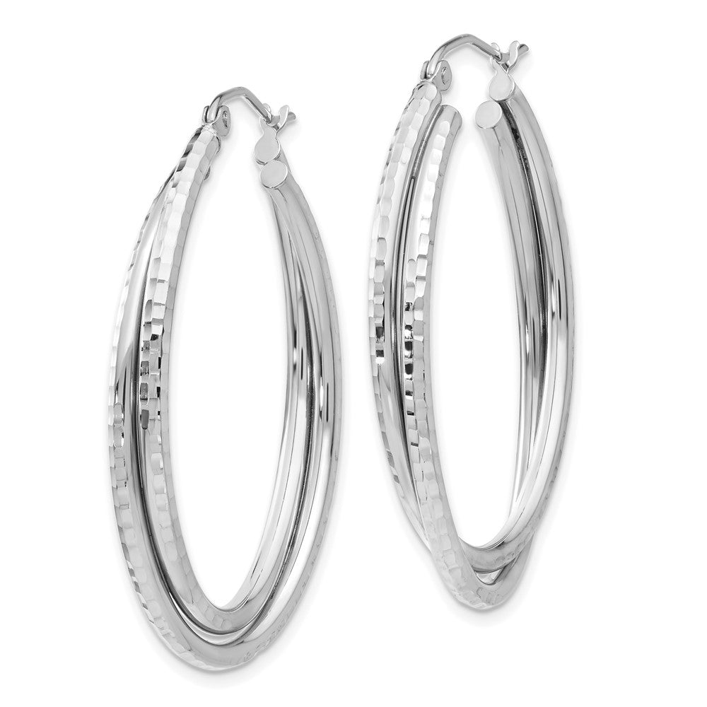 14k White Gold 25.5 mm Diamond-cut Polished Oval Hoop Earring (2.91 grams)