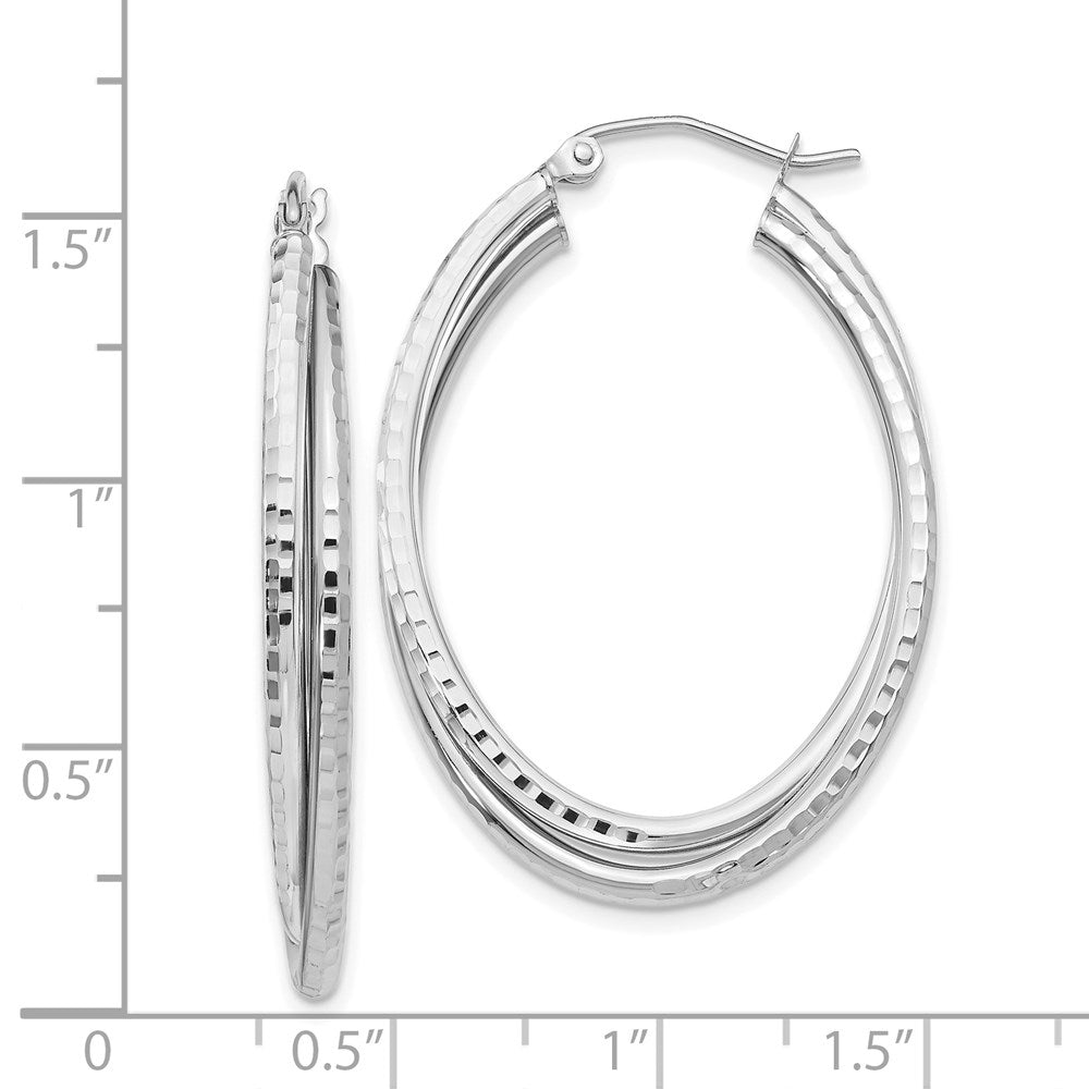 14k White Gold 25.5 mm Diamond-cut Polished Oval Hoop Earring (2.91 grams)