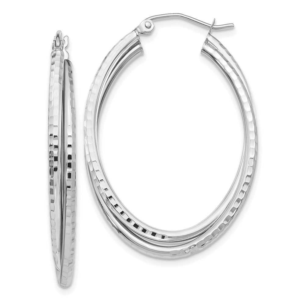 14k White Gold 25.5 mm Diamond-cut Polished Oval Hoop Earring (2.91 grams)