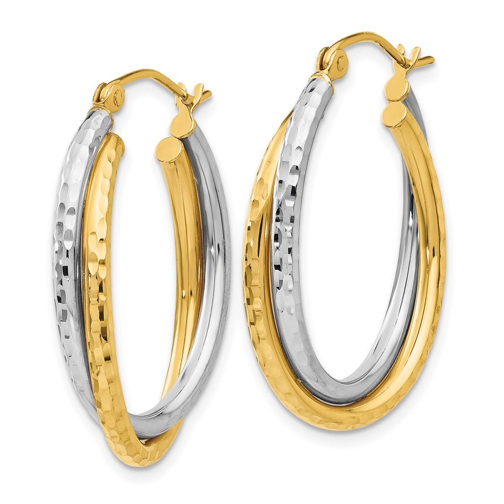 14k Two-tone 5 mm Diamond-cut Polished Oval Hoop Earring (2.53 grams)