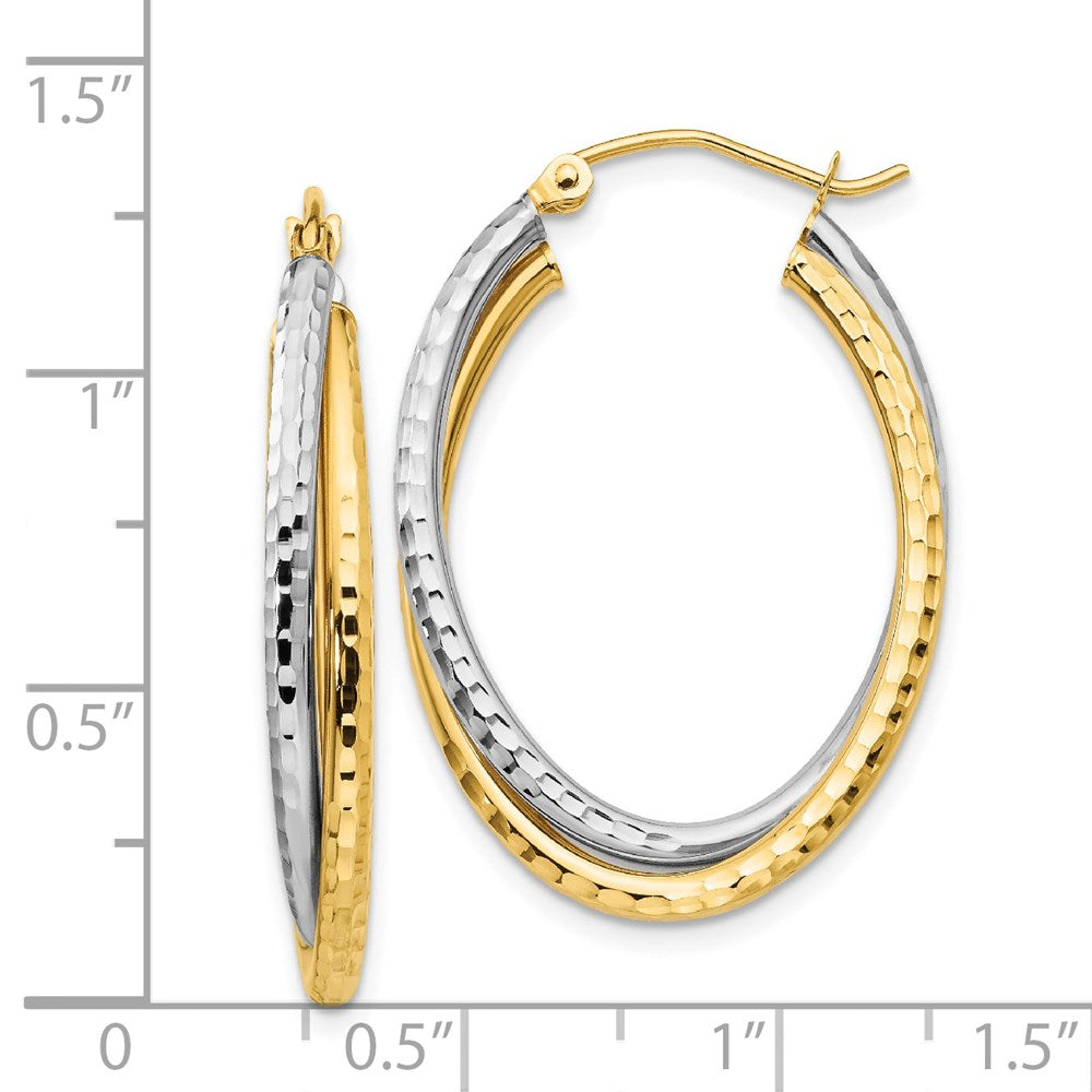 14k Two-tone 20 mm Diamond-cut Polished Oval Hoop Earring (2.57 grams)