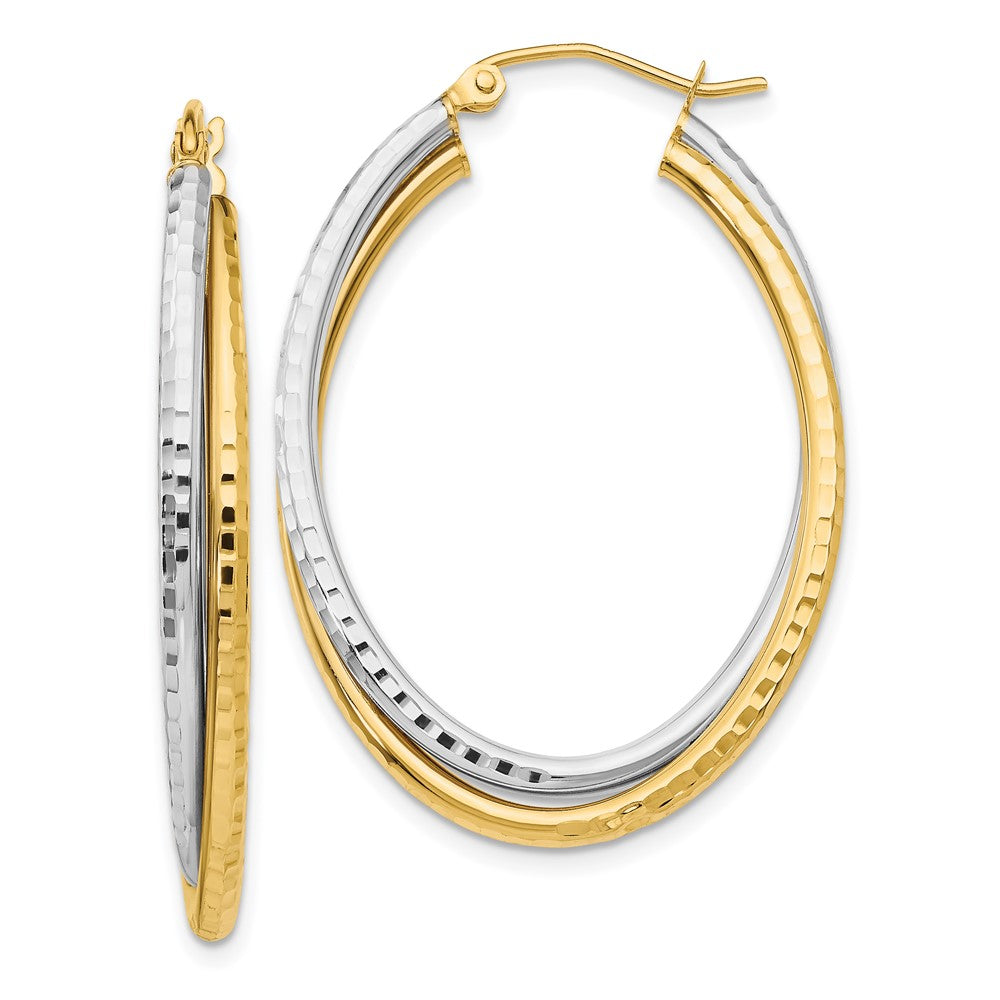 14k Two-tone 5 mm Diamond-cut Polished Oval Hoop Earring (3.17 grams)