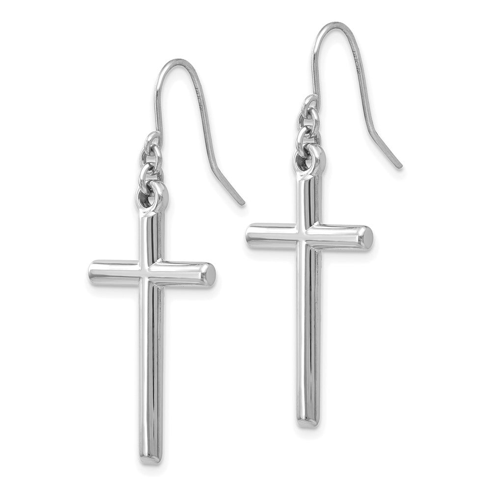 14k White Gold 15 mm Hollow Cross Dangle Earrings (1.47 grams)