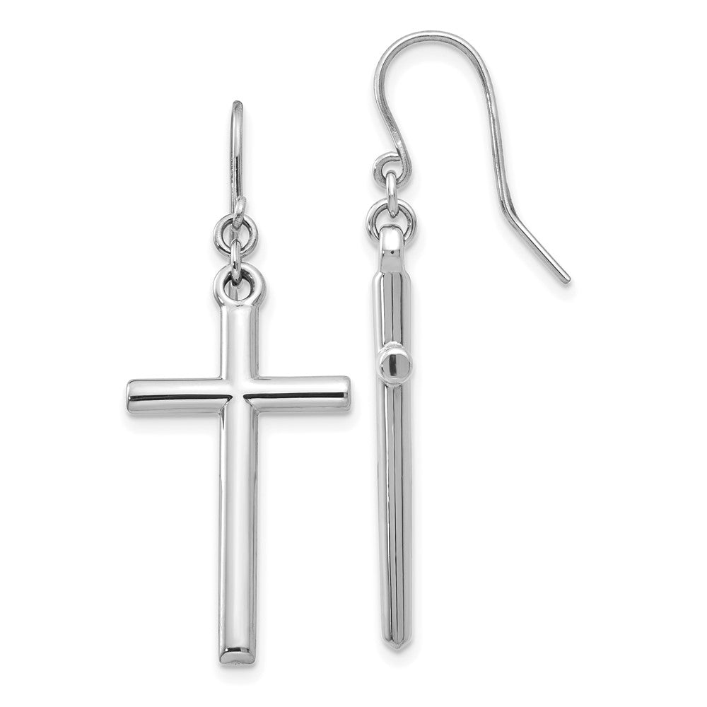 14k White Gold 15 mm Hollow Cross Dangle Earrings (1.47 grams)