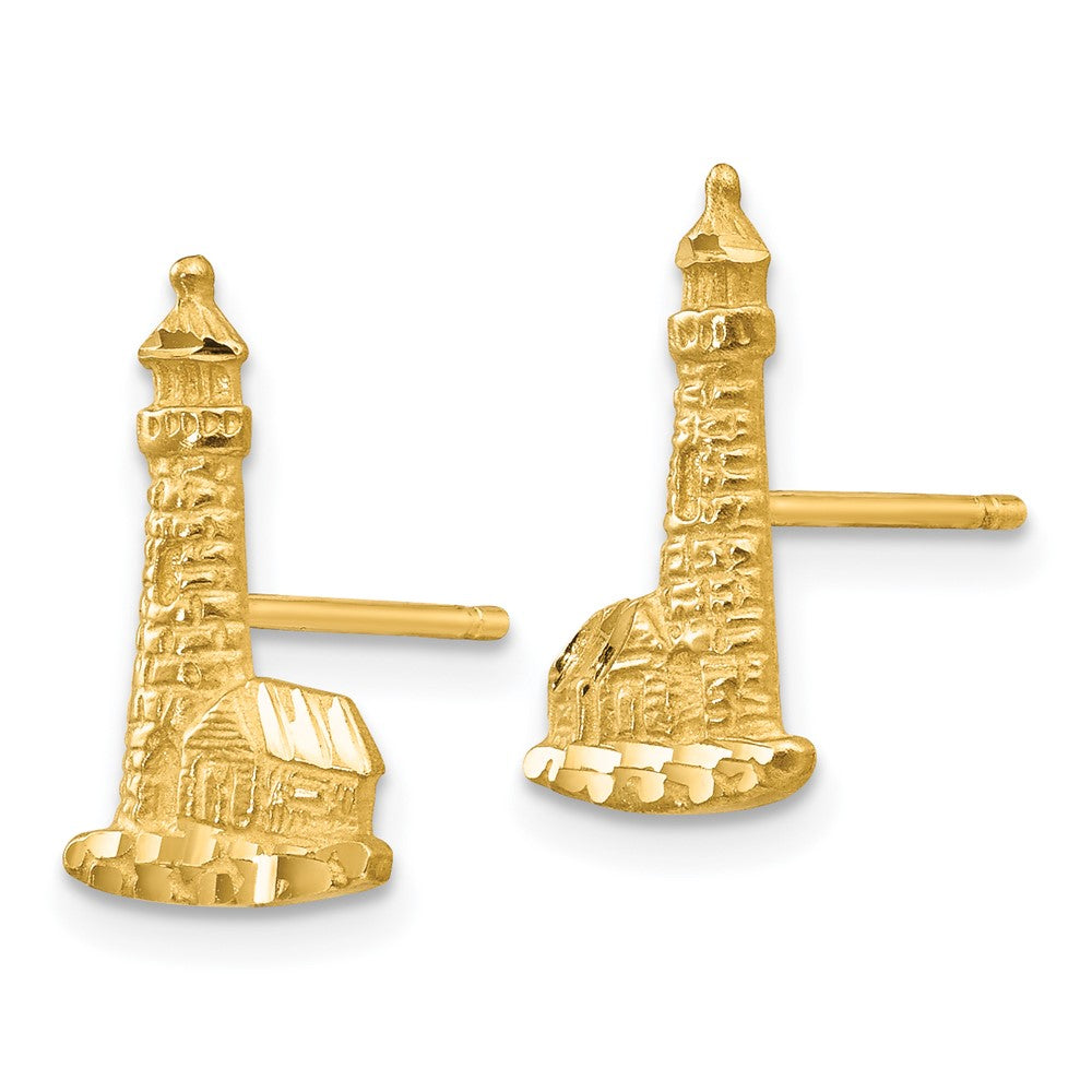 14k Yellow Gold 8 mm Diamond-cut Lighthouse Earrings (1.14 grams)